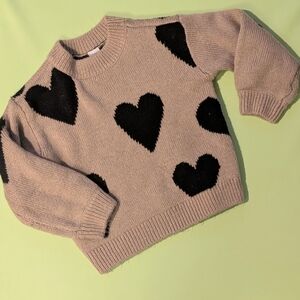 Heart Patterned Sweater - Black and Cream